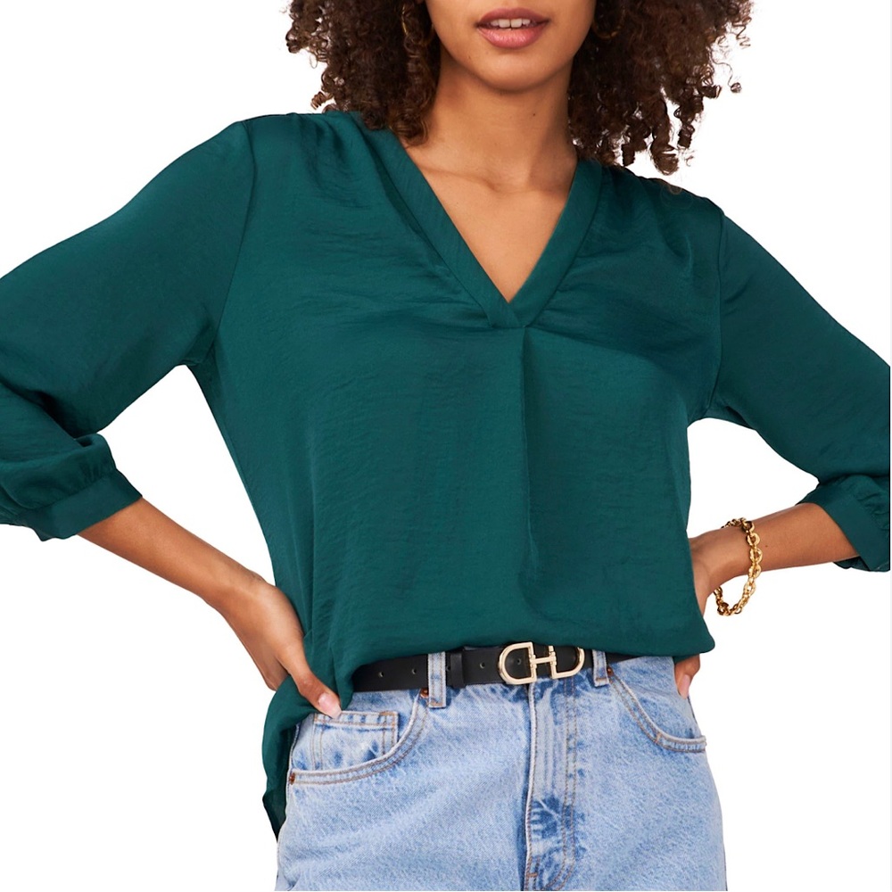 Vince Camuto Textured Satin V-Neck Top